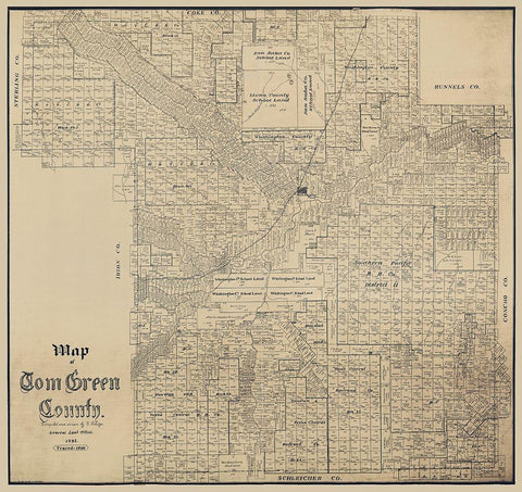 Tom Green County Texas - Schutze 1892  Black Ornate Wood Framed Art Print with Double Matting by Schutze