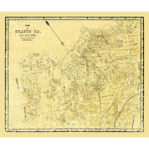 Travis County Texas - Rosenberg 1861  Gold Ornate Wood Framed Art Print with Double Matting by Rosenberg