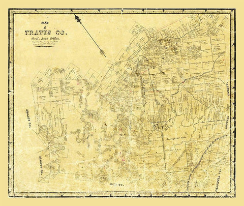 Travis County Texas - Rosenberg 1861  Black Ornate Wood Framed Art Print with Double Matting by Rosenberg
