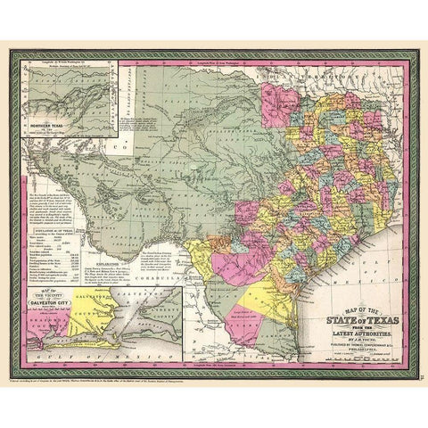 Texas - Young 1852 Black Modern Wood Framed Art Print by Young