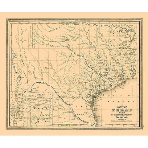 Texas - Williams 1845 Gold Ornate Wood Framed Art Print with Double Matting by Williams