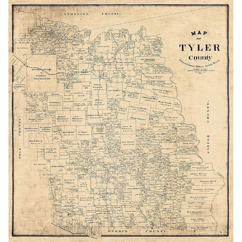 Tyler County Texas - Rowe 1897  Gold Ornate Wood Framed Art Print with Double Matting by Rowe