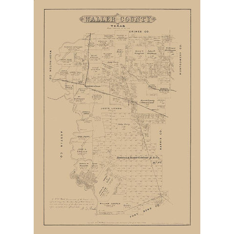 Waller County Texas - Walsh 1879  White Modern Wood Framed Art Print by Walsh