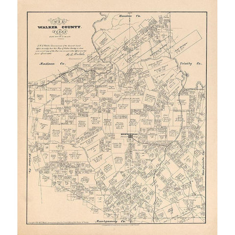 Walker County Texas - Walsh 1879  White Modern Wood Framed Art Print by Walsh