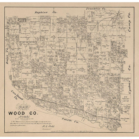 Wood County Texas - Walsh 1879  Black Modern Wood Framed Art Print by Walsh