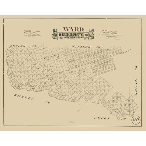 Ward County Texas - Hall 1888  Black Modern Wood Framed Art Print with Double Matting by Hall