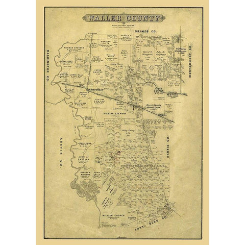 Waller County Texas - Blau 1880  Gold Ornate Wood Framed Art Print with Double Matting by Blau