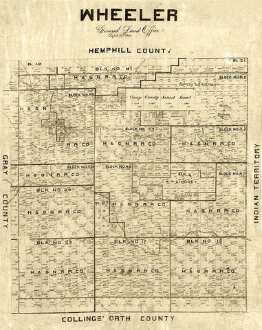 Wheeler County Texas -1887 White Modern Wood Framed Art Print with Double Matting by Unknown