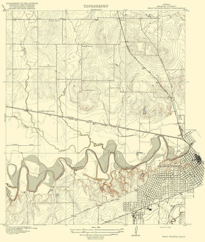 Wichita Falls West Texas Quad - USGS 1918 Black Ornate Wood Framed Art Print with Double Matting by USGS