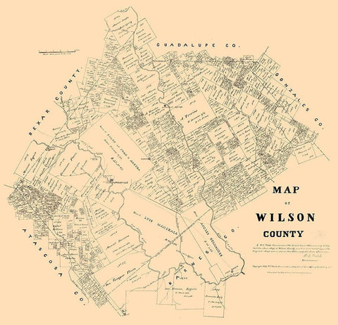 Wilson County Texas - Walsh 1879  Black Ornate Wood Framed Art Print with Double Matting by Walsh