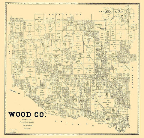 Wood County Texas - Pressler 1895  Black Ornate Wood Framed Art Print with Double Matting by Pressler