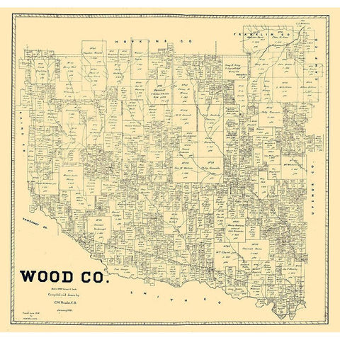 Wood County Texas - Pressler 1895  Black Modern Wood Framed Art Print with Double Matting by Pressler