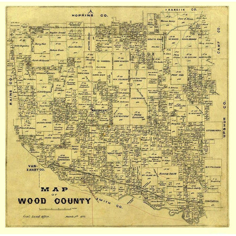 Wood County Texas -1877 Gold Ornate Wood Framed Art Print with Double Matting by Unknown