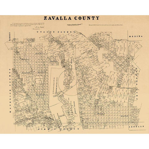 Zavalla County Texas - Walsh 1879  White Modern Wood Framed Art Print by Walsh