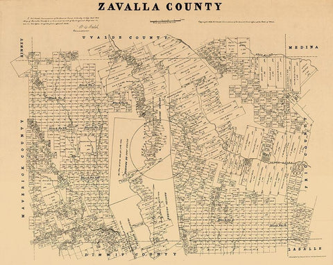 Zavalla County Texas - Walsh 1879  Black Ornate Wood Framed Art Print with Double Matting by Walsh