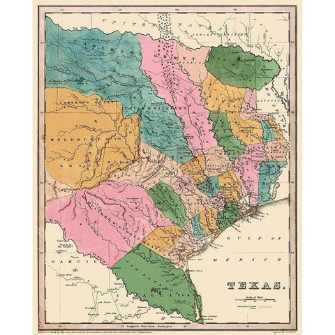 Texas - Bradford 1833 Black Modern Wood Framed Art Print with Double Matting by Bradford