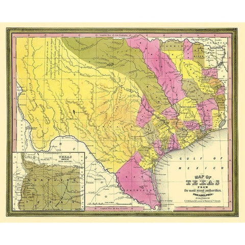 Texas - Mitchell 1846 Gold Ornate Wood Framed Art Print with Double Matting by Mitchell