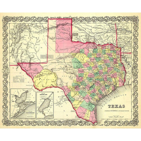 Texas - Colton 1856 Gold Ornate Wood Framed Art Print with Double Matting by Colton