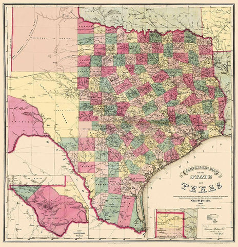 Texas - Pressler 1867 White Modern Wood Framed Art Print with Double Matting by Pressler