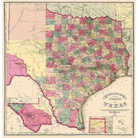 Texas - Pressler 1867 Gold Ornate Wood Framed Art Print with Double Matting by Pressler