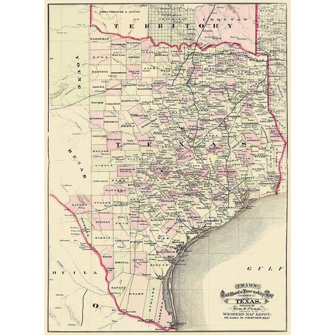 Texas - Cram 1875 White Modern Wood Framed Art Print by Cram