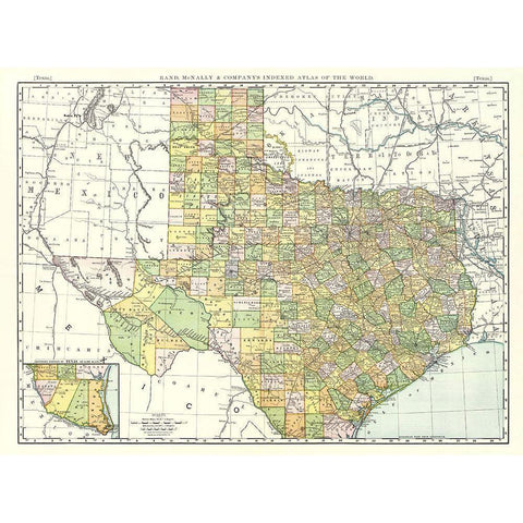 Texas - Rand McNally 1897 White Modern Wood Framed Art Print by Rand McNally