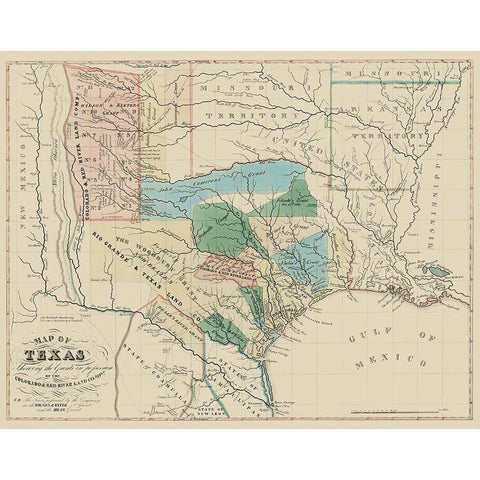 Texas, Colorado, with Red River Land Grants 1821 Black Modern Wood Framed Art Print with Double Matting by Land Co