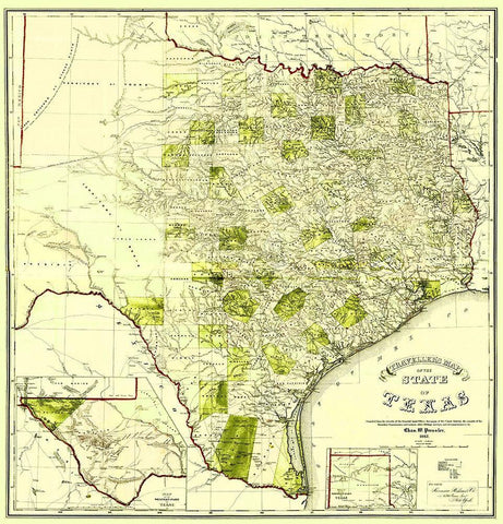 Travellers Map of the State of Texas 1867 Black Ornate Wood Framed Art Print with Double Matting by Pressler