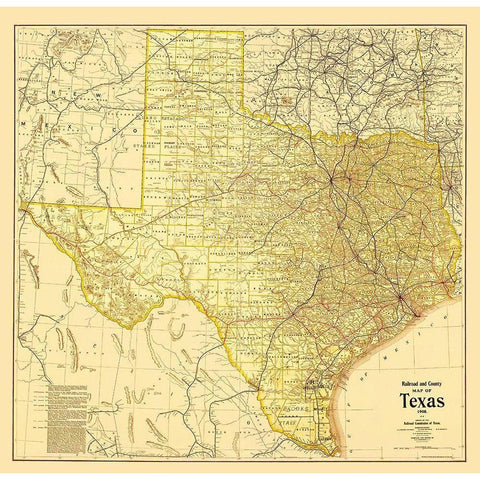 Railroad and County Map of Texas - 1908 Black Modern Wood Framed Art Print with Double Matting by Thompson