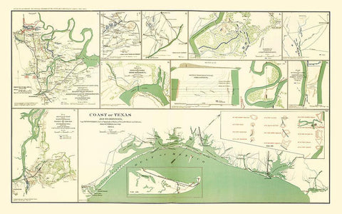 10 Views of Texas Coast and Defenses - Walker 1864 White Modern Wood Framed Art Print with Double Matting by Walker