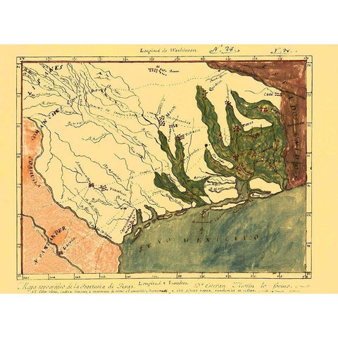 Province of Mexican Texas - 1820 Black Modern Wood Framed Art Print with Double Matting by Unknown