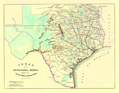 Galveston, Houston, Henderson Railroad 1872 White Modern Wood Framed Art Print with Double Matting by King