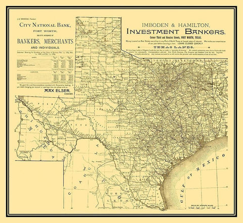 Texas - Imboden and Hamilton 1889 Black Ornate Wood Framed Art Print with Double Matting by Imboden