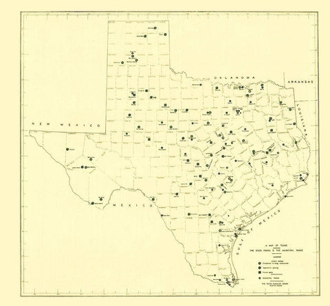 Texas State and Municipal Parks 1936 Black Ornate Wood Framed Art Print with Double Matting by Texas Planning Board