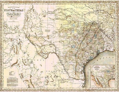 Texas and Northern Mexico - Desilver 1859 White Modern Wood Framed Art Print with Double Matting by Desilver