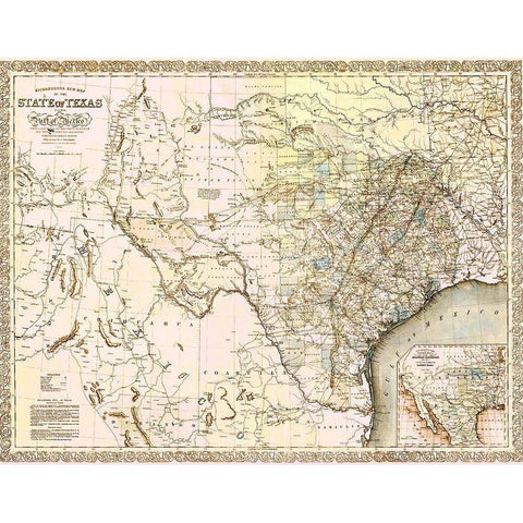 Texas and Northern Mexico - Desilver 1859 Black Modern Wood Framed Art Print with Double Matting by Desilver