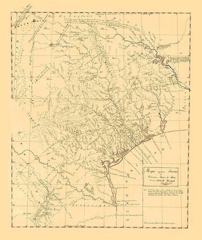 Texas Original Map - Austin 1829 Black Ornate Wood Framed Art Print with Double Matting by Austin