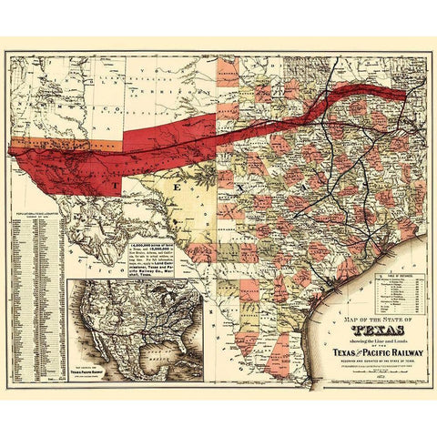 Texas and Pacific Railway - Colton 1873 Black Modern Wood Framed Art Print with Double Matting by Colton