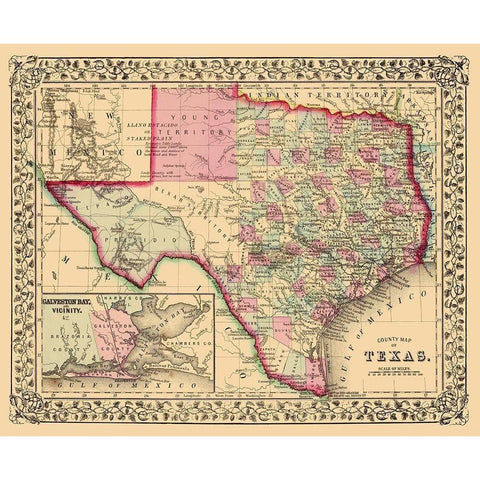 Texas with an Inset of Galveston Bay Gold Ornate Wood Framed Art Print with Double Matting by Mitchell