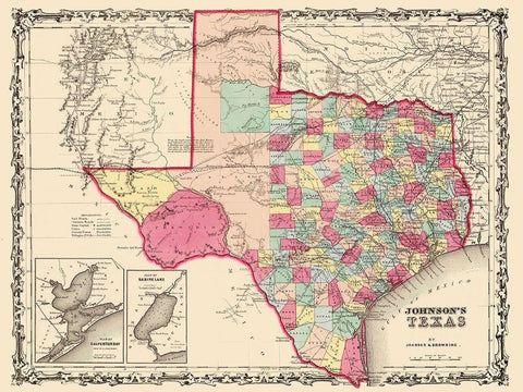 Texas - Johnson 1860 White Modern Wood Framed Art Print with Double Matting by Johnson