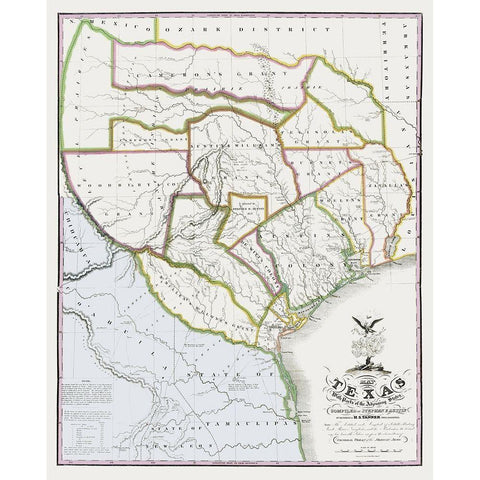 Texas Landowner Plat - Tanner 1836 Gold Ornate Wood Framed Art Print with Double Matting by Tanner