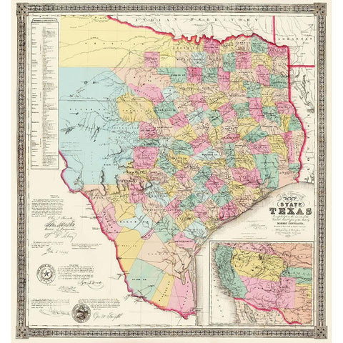 Texas State of J de Cordova - Colton 1856 Black Modern Wood Framed Art Print with Double Matting by Colton