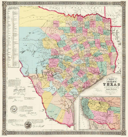 Texas State of J de Cordova - Colton 1856 White Modern Wood Framed Art Print with Double Matting by Colton