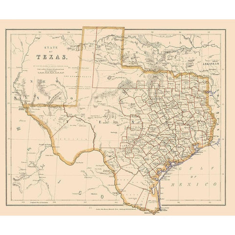 Texas - Stanford 1857 Black Modern Wood Framed Art Print by Stanford