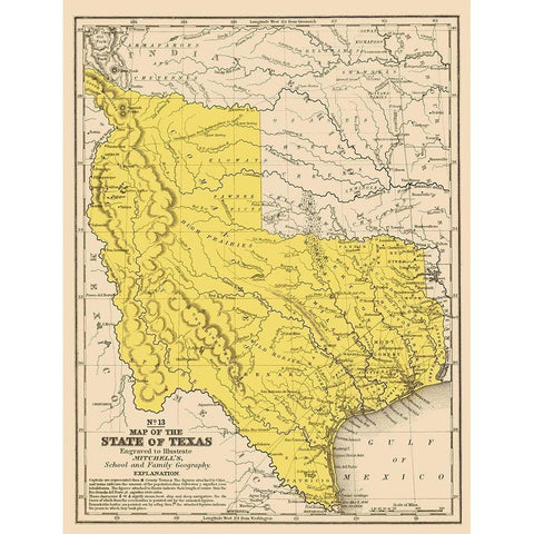 Texas Geographical - Mitchell 1847 Black Modern Wood Framed Art Print with Double Matting by Mitchell