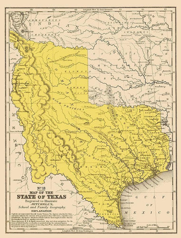 Texas Geographical - Mitchell 1847 Black Ornate Wood Framed Art Print with Double Matting by Mitchell