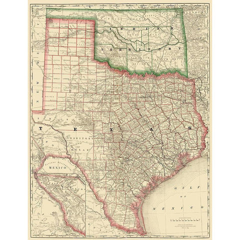 Texas and Indian Territory - Rand McNally 1879 Black Modern Wood Framed Art Print by Rand McNally