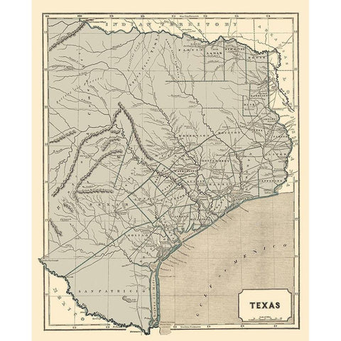 Texas - Morse and Breese 1845 Gold Ornate Wood Framed Art Print with Double Matting by Morse