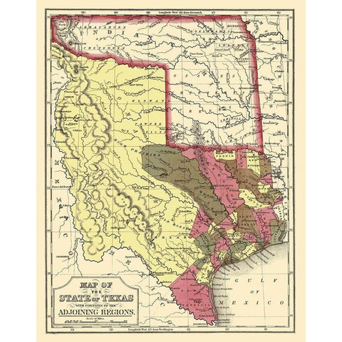 Texas - Cowperthwait and Mitchell 1846 Gold Ornate Wood Framed Art Print with Double Matting by Cowperthwait