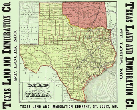Texas - Texas Land and Immigration 1876 White Modern Wood Framed Art Print with Double Matting by Texas Land and Immigration